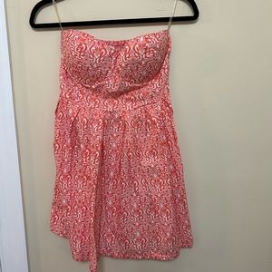 Strapless orange paisley dress